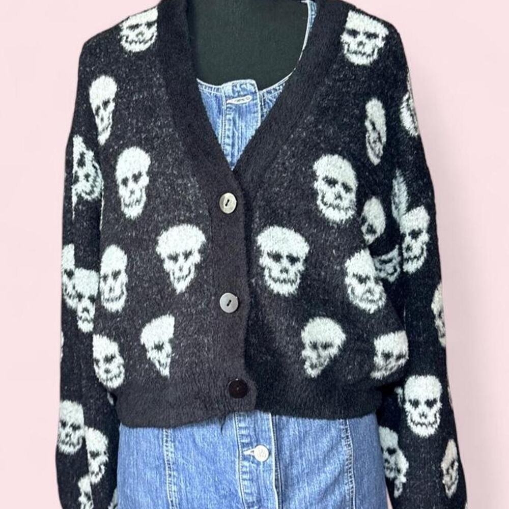 Skull Cardigan Size Large Almost Famous Grunge emo scene goth alternative punk